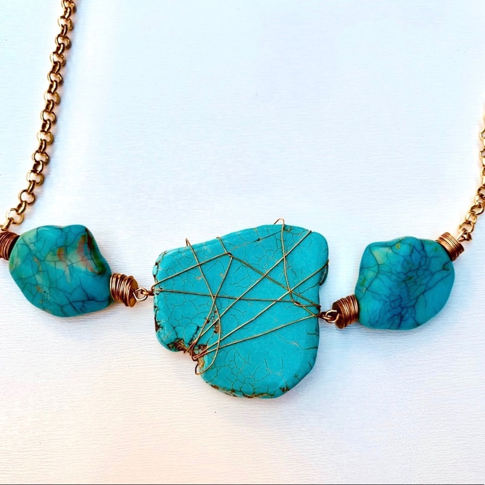 Rachel Nordstroms Gold Turquoise Stone Necklace - Picture 3 of 4